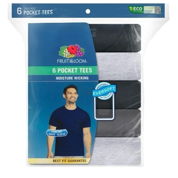 Fruit of the Loom Men's Eversoft Pocket T-Shirt Undershirts, 6-Pack - Picture 2 of 10